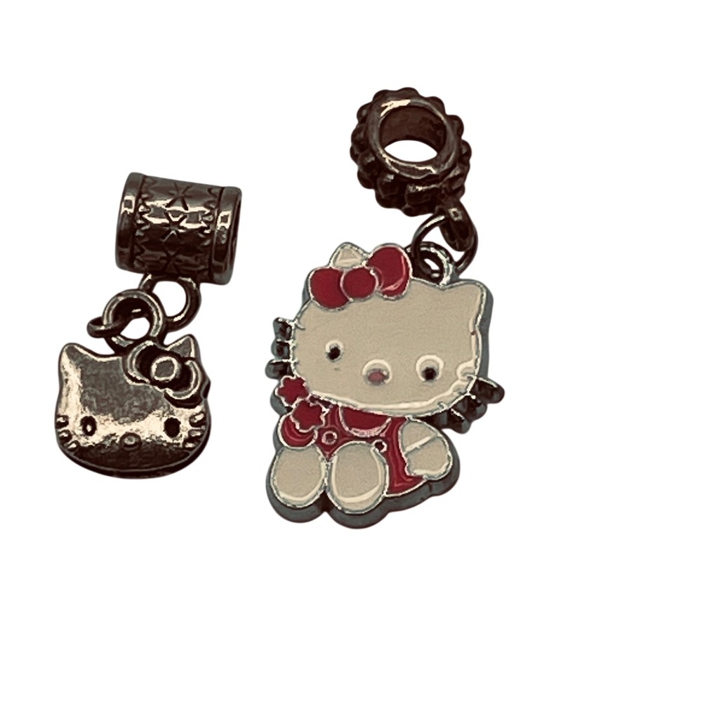 Sanrio Hello Kitty Charm Set Silver Red Enamel Dangle Bracelet Beads 2pc